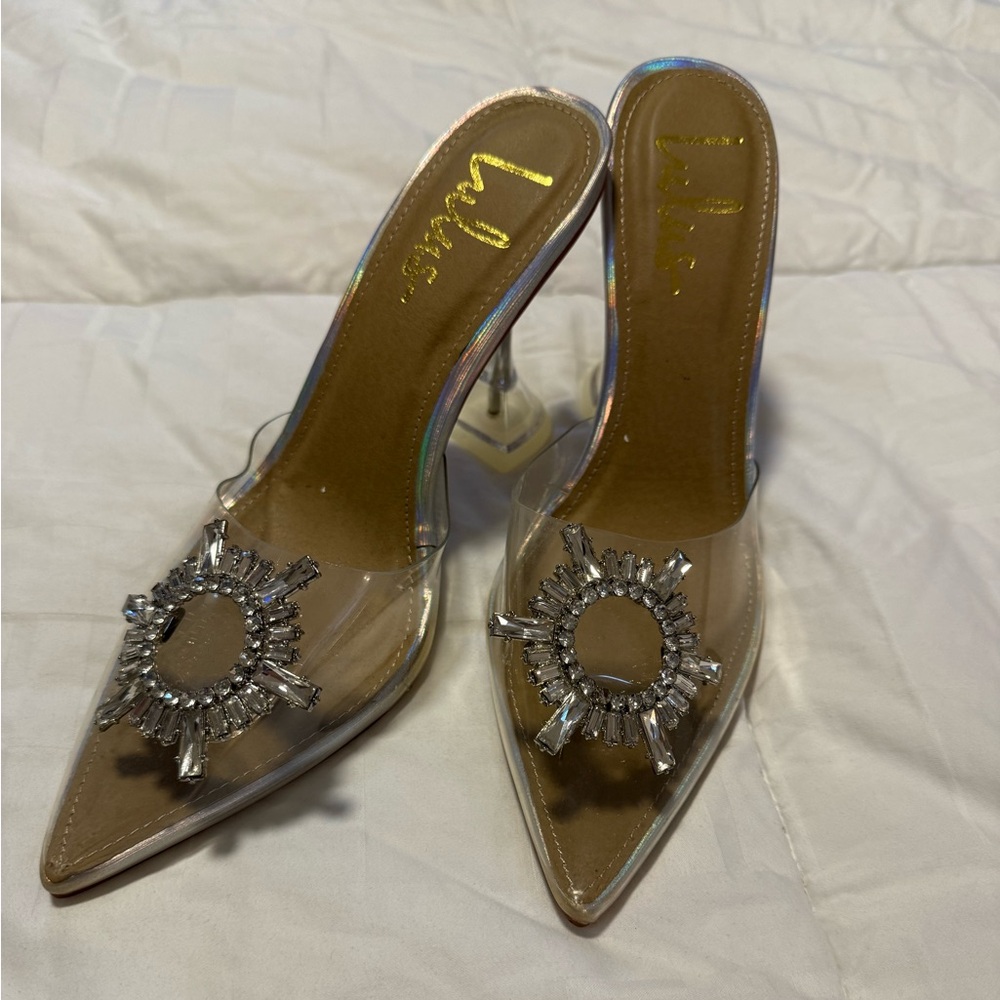 Lulus Midnight Silver Holographic Pointed Toe Heels 8.5